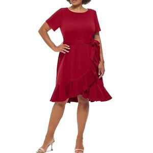 Calvin Klein Red Ruffle Wrap Dress Women's 22W Plus Size Short Sleeve NWT